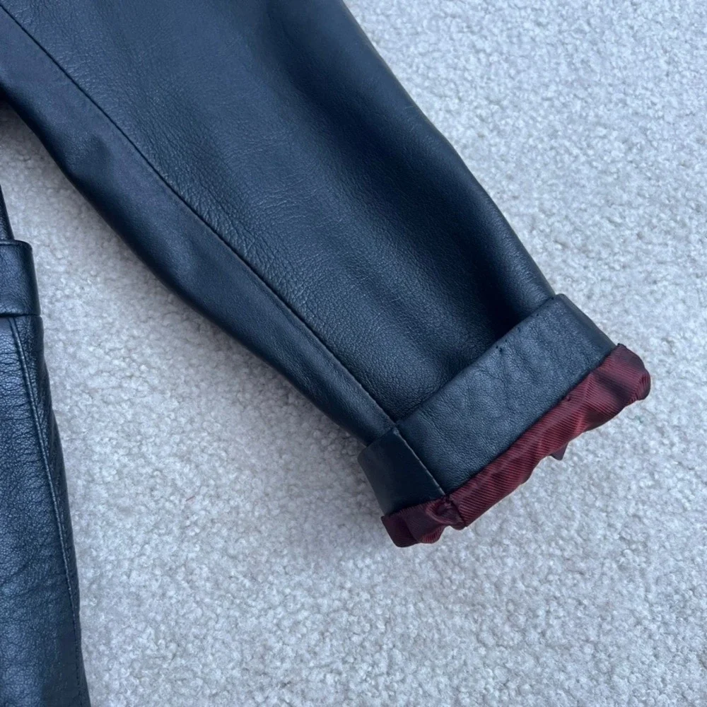 Whet‎ Blu Leather Blazer Jacket Womens Large Black Single Button Red Lining - Picture 9 of 11